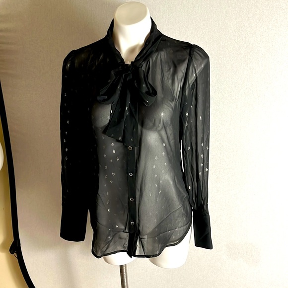 L'AGENCE women blouse W Contrast Necktie size S black silver NWT